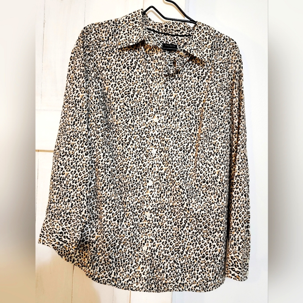 Talbots Leopard Print Button Front Blouse Size X Stretch